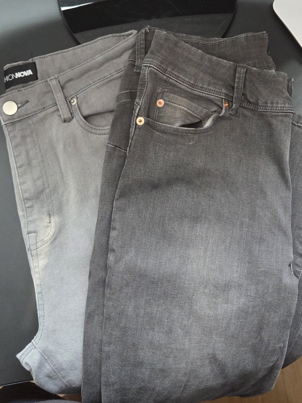 Fashion Nova Women's Straight/Skinny Leg Jeans - Light Gray & Charcoal